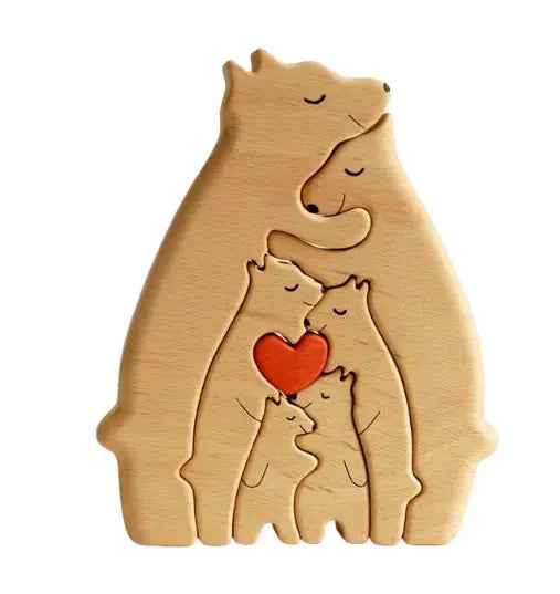 Heartwood Bear Family Puzzle: Customizable Wooden Keepsake for Family & Kids