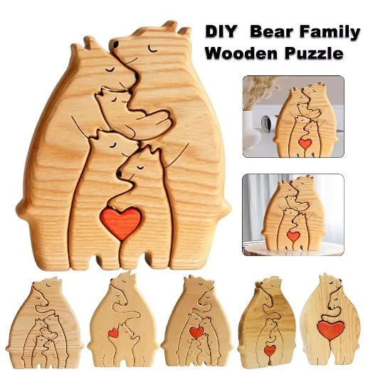 Heartwood Bear Family Puzzle: Customizable Wooden Keepsake for Family & Kids