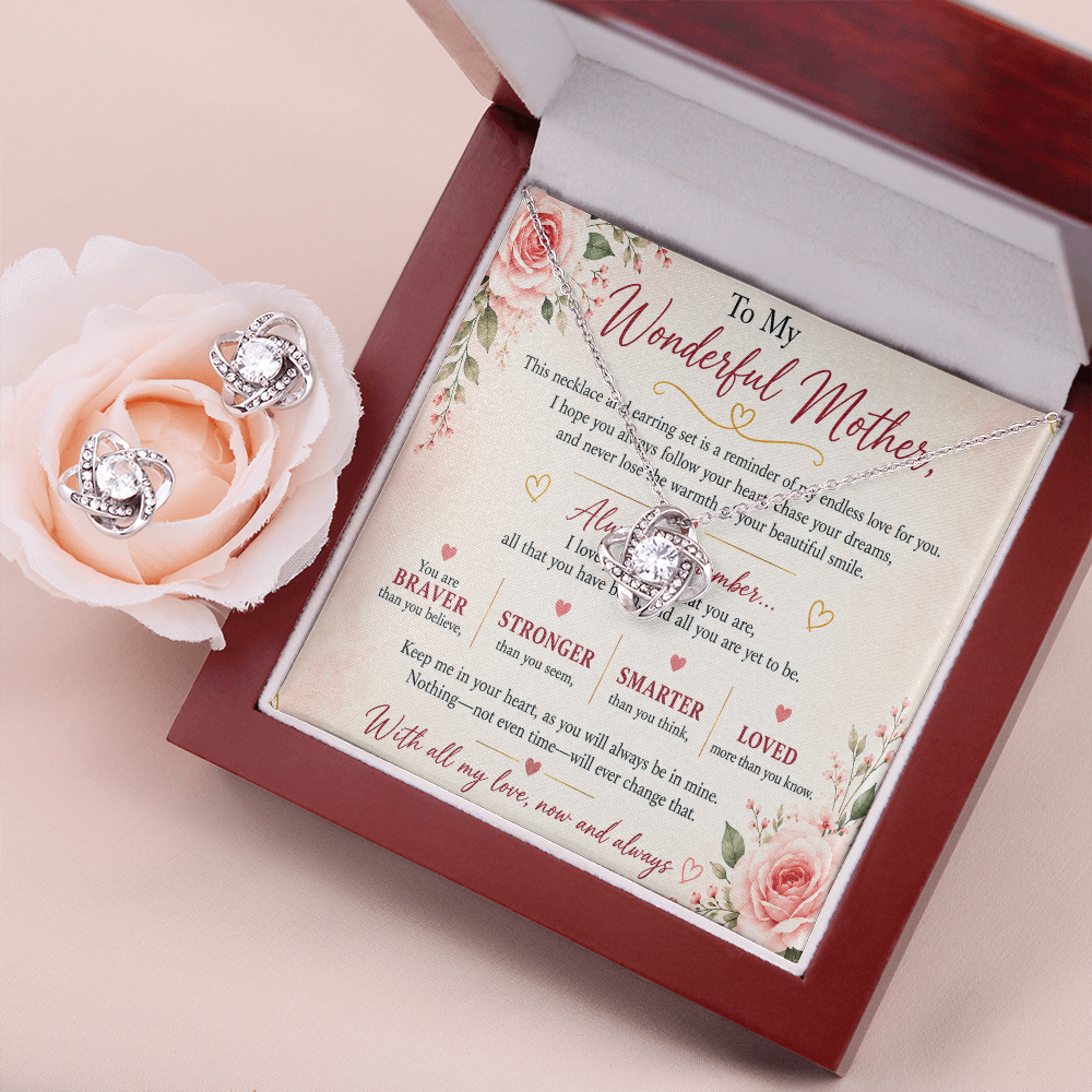 To My Wonderful Mother – Love Knot Necklace & Earrings Gift Set | 14K White Gold