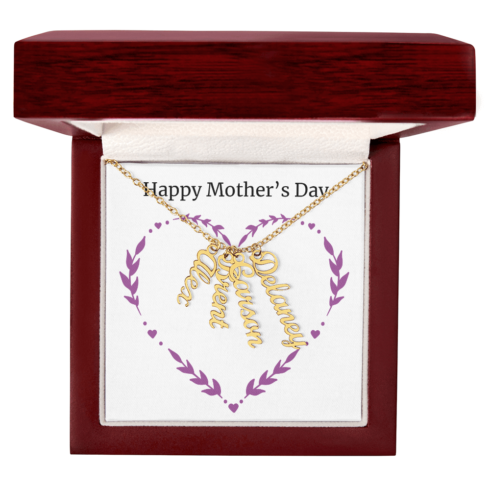 Personalized Vertical Name Necklace for Mom (Up to 4 Names) - Happy Mother's Day