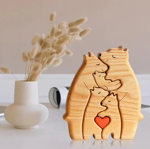 Heartwood Bear Family Puzzle: Customizable Wooden Keepsake for Family & Kids