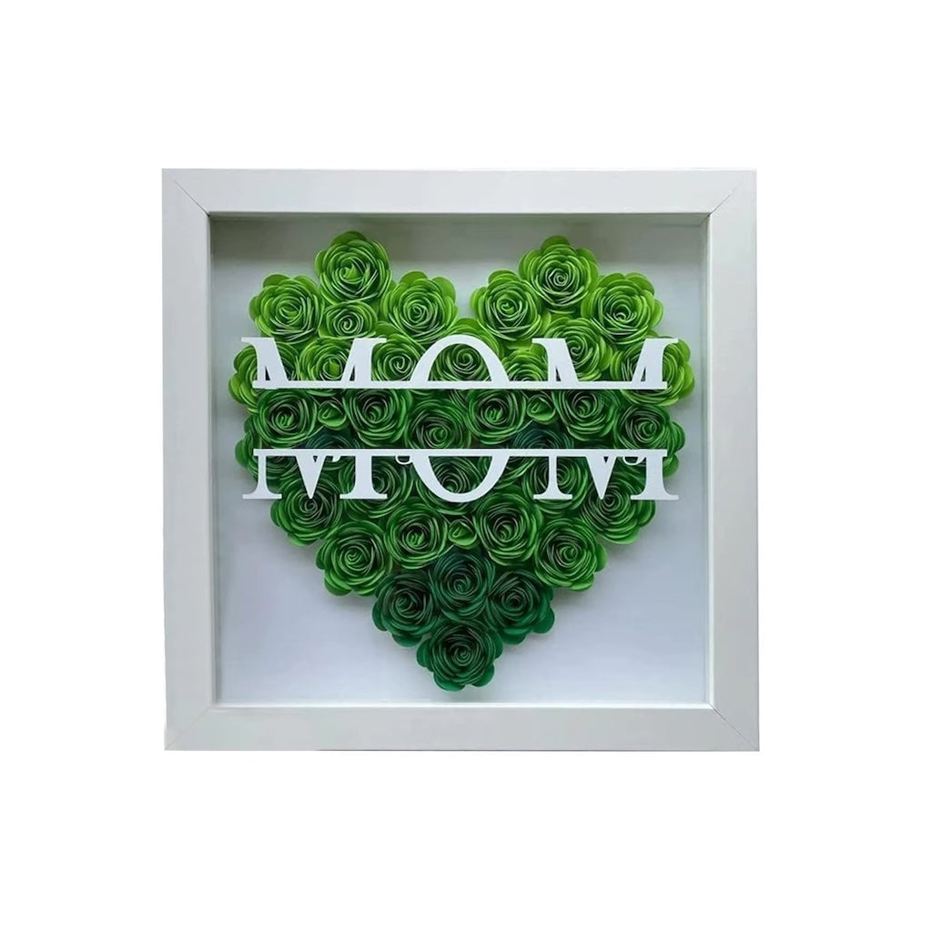 Personalized Heart Shaped MOM Flower Shadow Box Frame, Gifts for Mother's Day and Birthday
