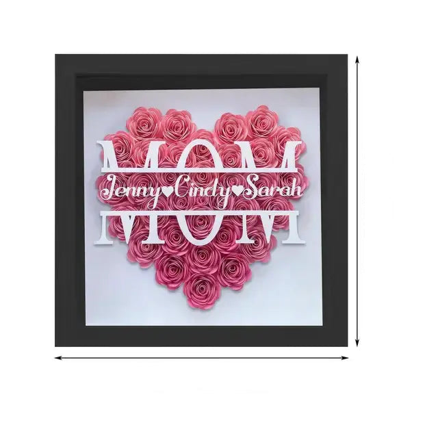 Personalized Heart Shaped MOM Flower Shadow Box Frame, Gifts for Mother's Day and Birthday