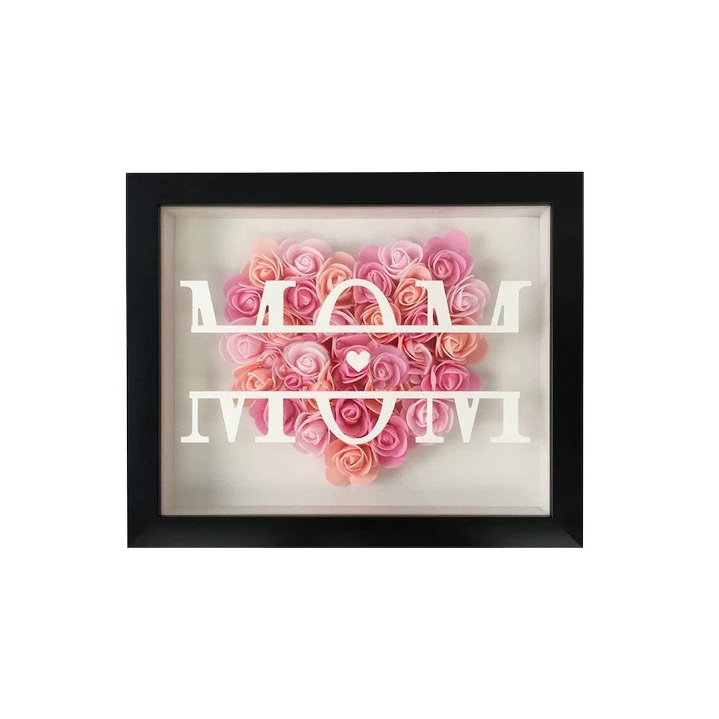 Personalized Heart Shaped MOM Flower Shadow Box Frame, Gifts for Mother's Day and Birthday