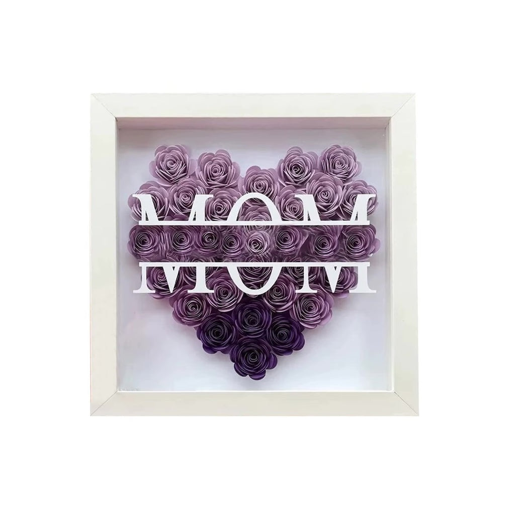 Personalized Heart Shaped MOM Flower Shadow Box Frame, Gifts for Mother's Day and Birthday