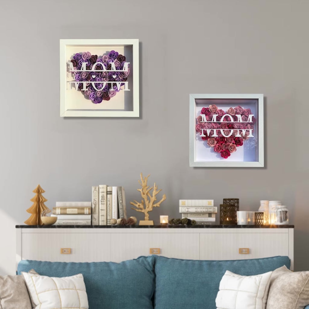Personalized Heart Shaped MOM Flower Shadow Box Frame, Gifts for Mother's Day and Birthday
