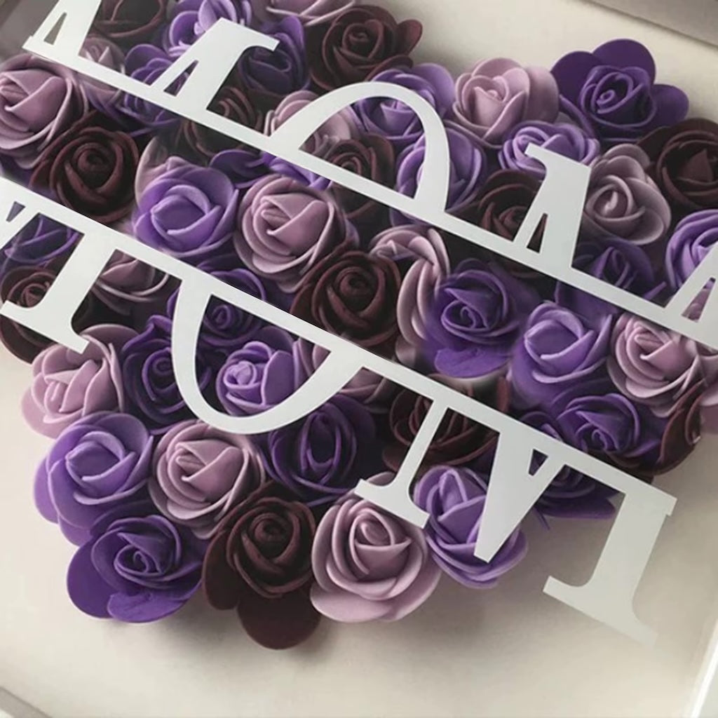Personalized Heart Shaped MOM Flower Shadow Box Frame, Gifts for Mother's Day and Birthday