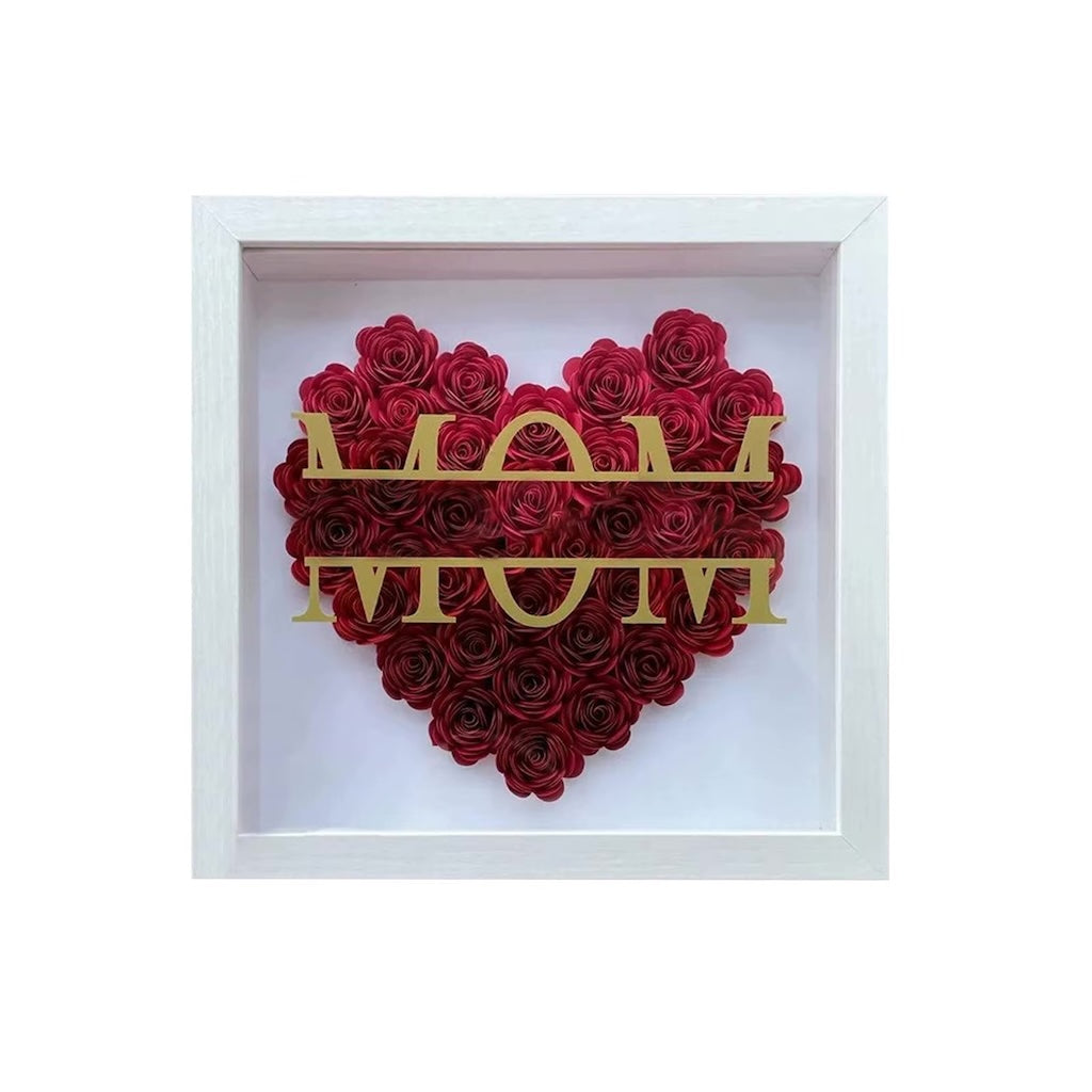 Personalized Heart Shaped MOM Flower Shadow Box Frame, Gifts for Mother's Day and Birthday