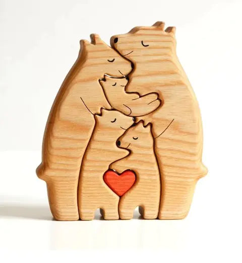 Heartwood Bear Family Puzzle: Customizable Wooden Keepsake for Family & Kids