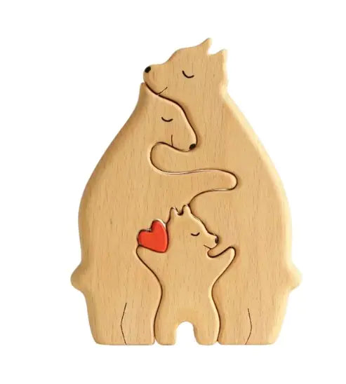 Heartwood Bear Family Puzzle: Customizable Wooden Keepsake for Family & Kids