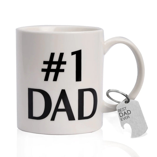 #1 Dad Coffee Mug and Keychain That Doubles as a Bottle Opener