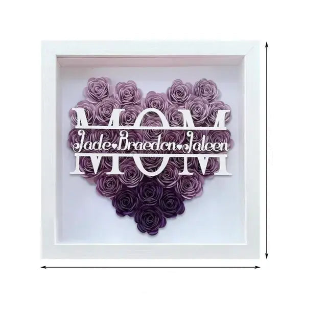 Personalized Heart Shaped MOM Flower Shadow Box Frame, Gifts for Mother's Day and Birthday