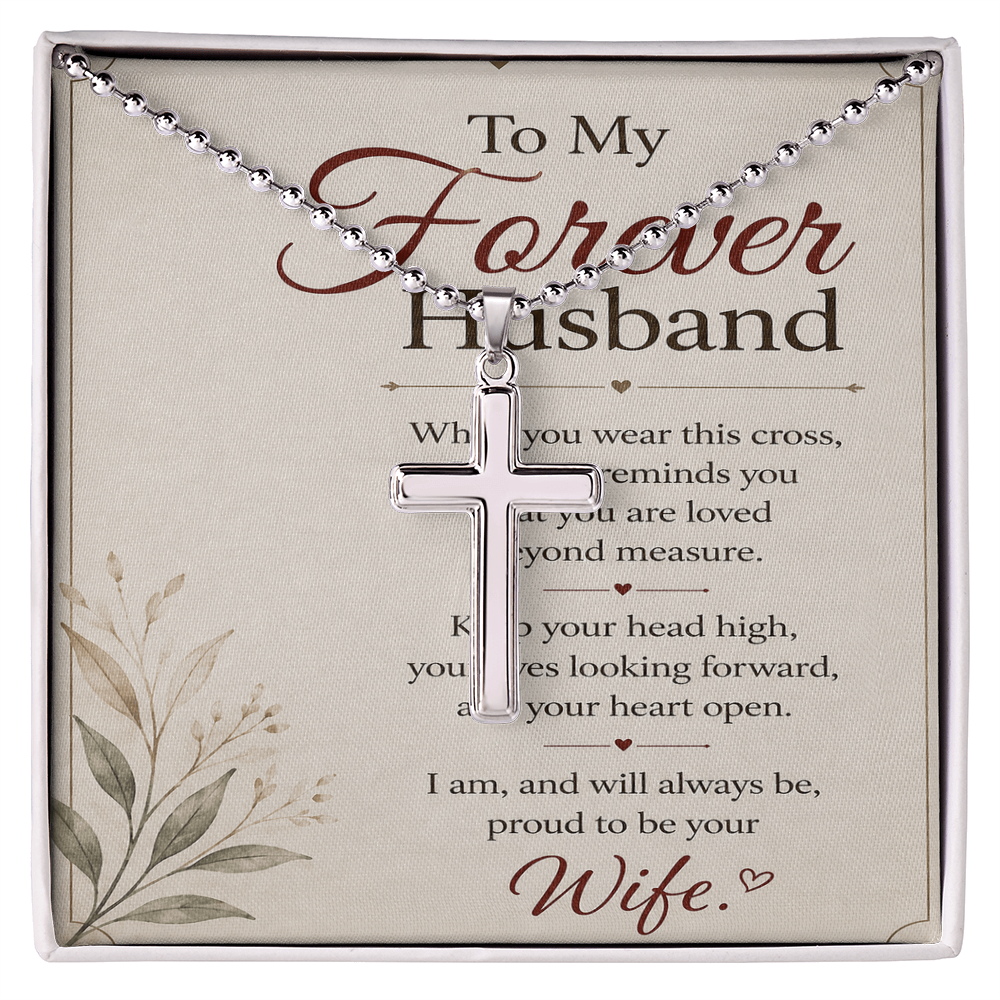 To My Forever Husband, Made for Greatness Stainless Steel Cross Necklace
