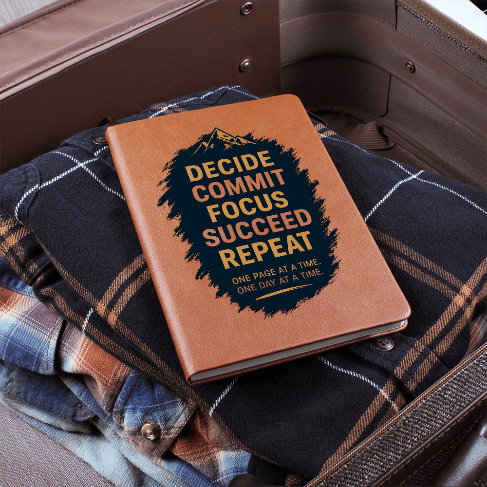 Decide. Commit. Focus. Succeed. Repeat. Motivational Vegan Leather Journal
