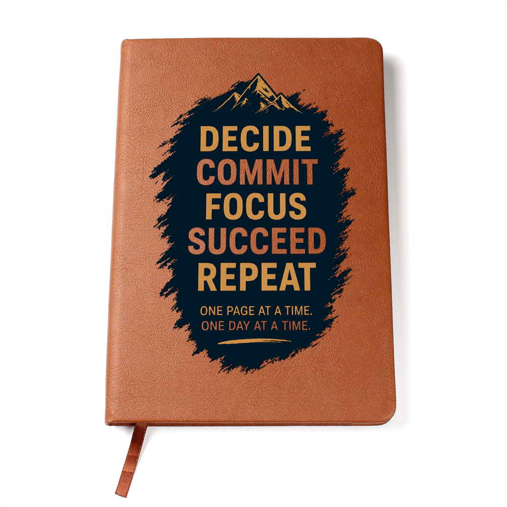 Decide. Commit. Focus. Succeed. Repeat. Motivational Vegan Leather Journal