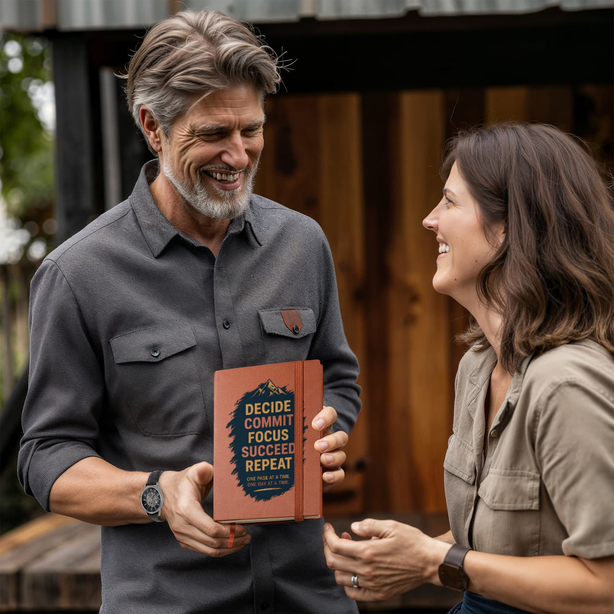 Decide. Commit. Focus. Succeed. Repeat. Motivational Vegan Leather Journal