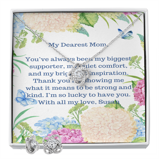 Love Knot Necklace and Earrings Set - 14k White Gold over Stainless Steel