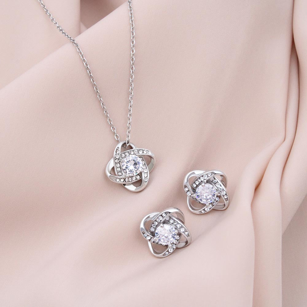 To My Wonderful Mother – Love Knot Necklace & Earrings Gift Set | 14K White Gold