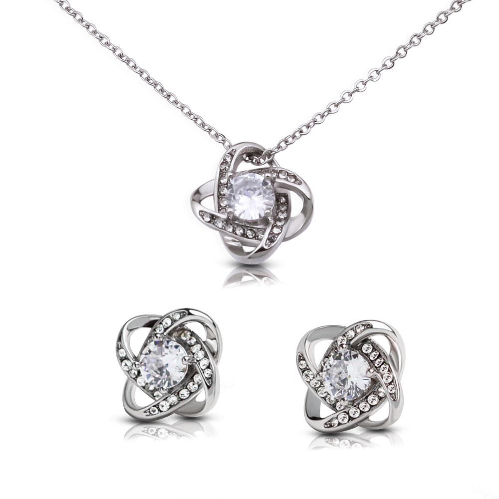 To My Wonderful Daughter – Love Knot Necklace & Earrings Gift Set – 14K White Gold Finish