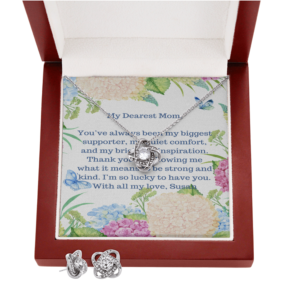 Love Knot Necklace and Earrings Set - 14k White Gold over Stainless Steel