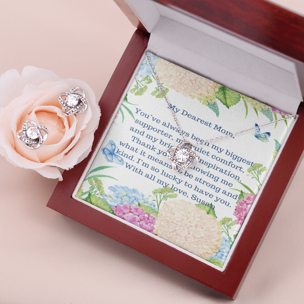 Love Knot Necklace and Earrings Set - 14k White Gold over Stainless Steel