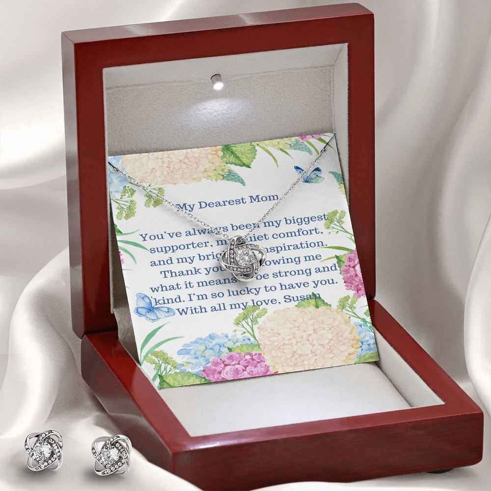 Love Knot Necklace and Earrings Set - 14k White Gold over Stainless Steel