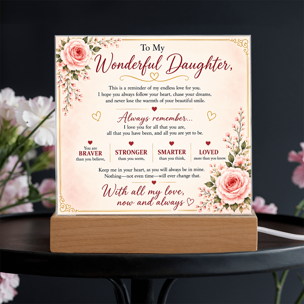 To My Wonderful Daughter Acrylic Plaque – Inspirational Gift for Daughter | LED Acrylic Keepsake | Birthday, Christmas & Graduation Gift