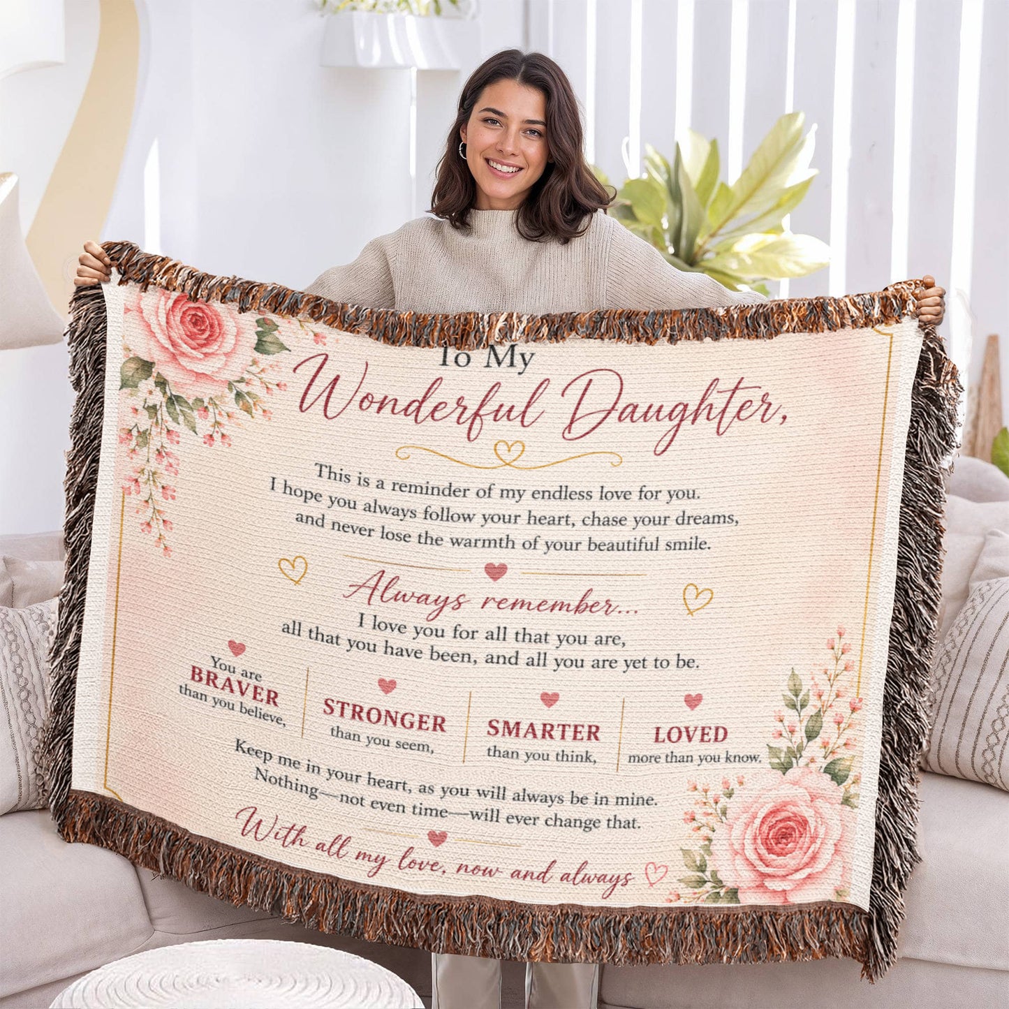 To My Wonderful Daughter Heirloom Woven Blanket – Inspirational Throw Blanket | Meaningful Gift for Daughter | Birthday, Graduation, Christmas & Just Because