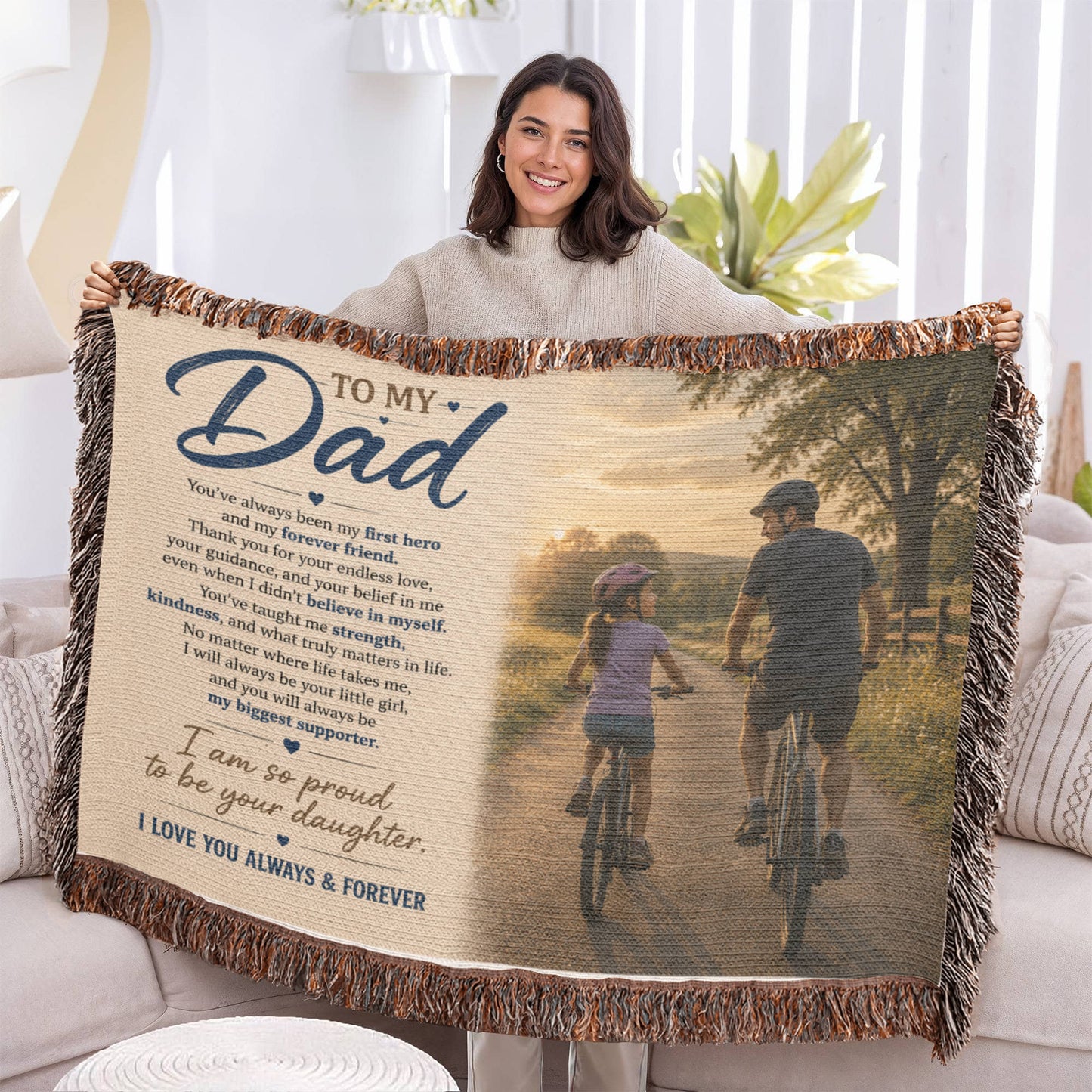 To My Dad From Daughter Heirloom Woven Blanket – A Heartfelt Gift From Daughter to Father, Sentimental Father Keepsake