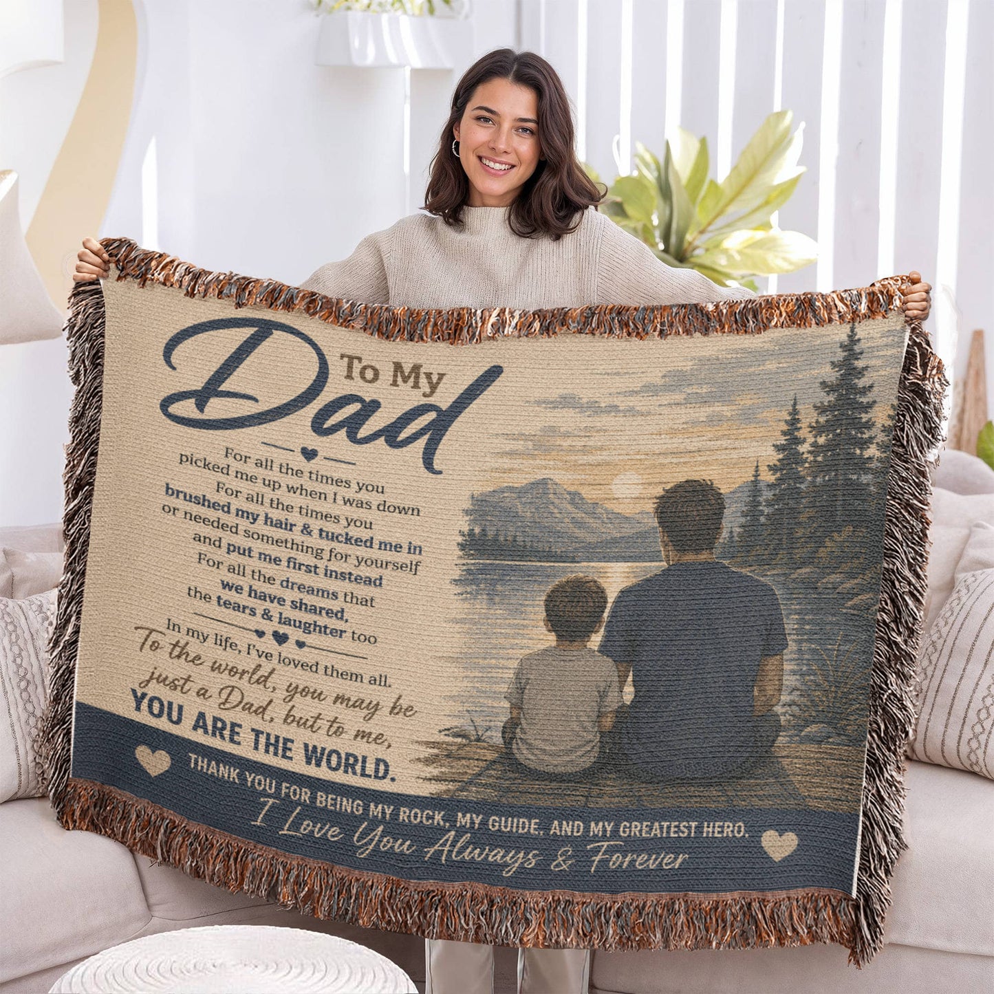 To My Dad From Son Heirloom Woven Blanket – Sentimental Father Gift, Personalized-Style Keepsake Artwork