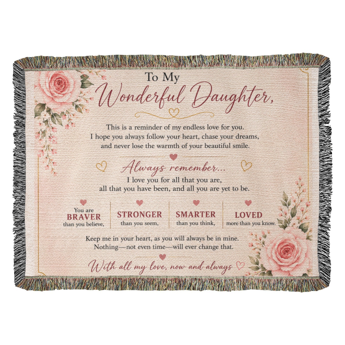 To My Wonderful Daughter Heirloom Woven Blanket – Inspirational Throw Blanket | Meaningful Gift for Daughter | Birthday, Graduation, Christmas & Just Because