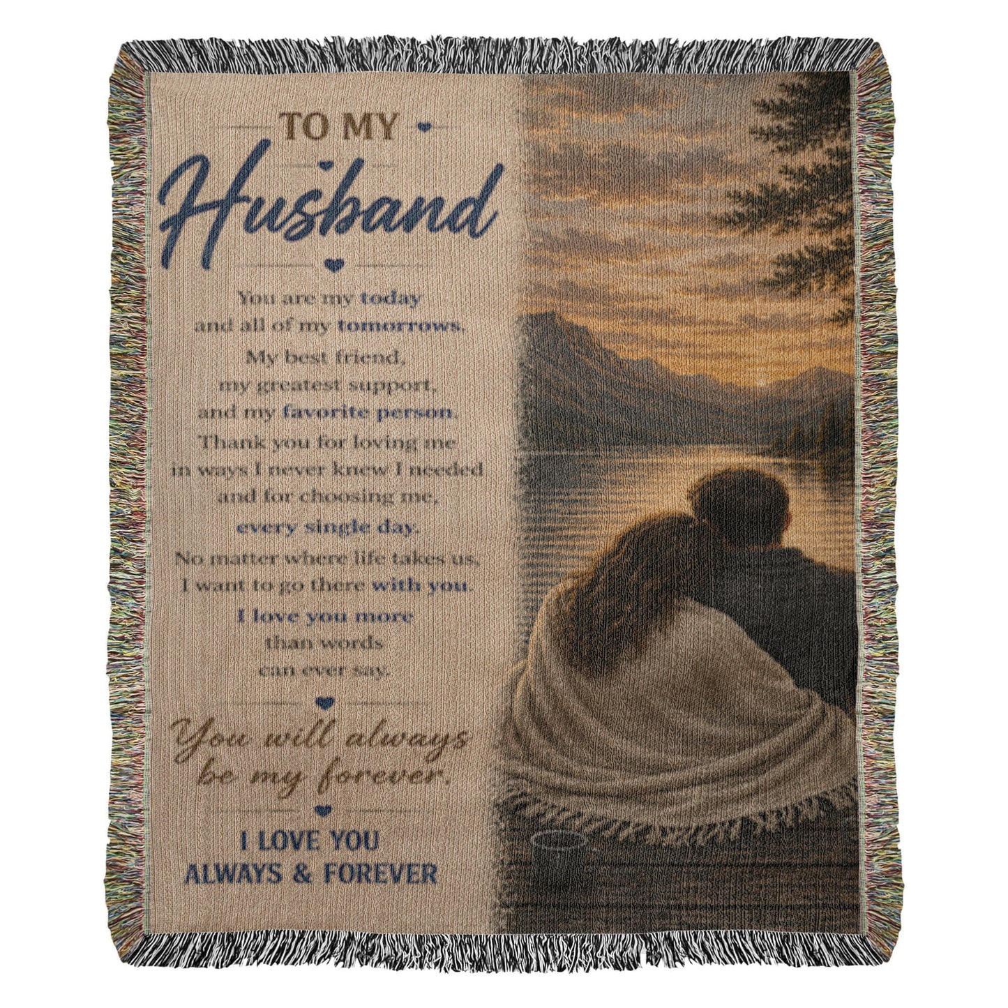 To My Husband From Wife Heirloom Woven Blanket from Wife | Sentimental Anniversary Gift for Husband | My Forever & Always Woven Blanket | Valentine's Day Gift for Him