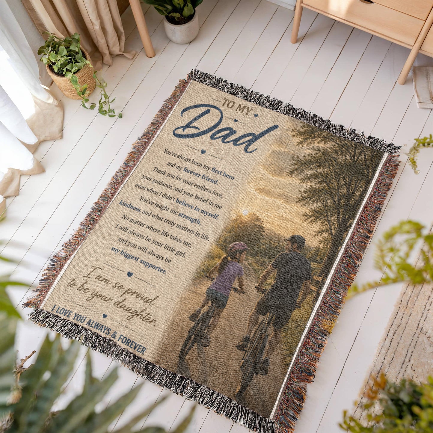 To My Dad From Daughter Heirloom Woven Blanket – A Heartfelt Gift From Daughter to Father, Sentimental Father Keepsake