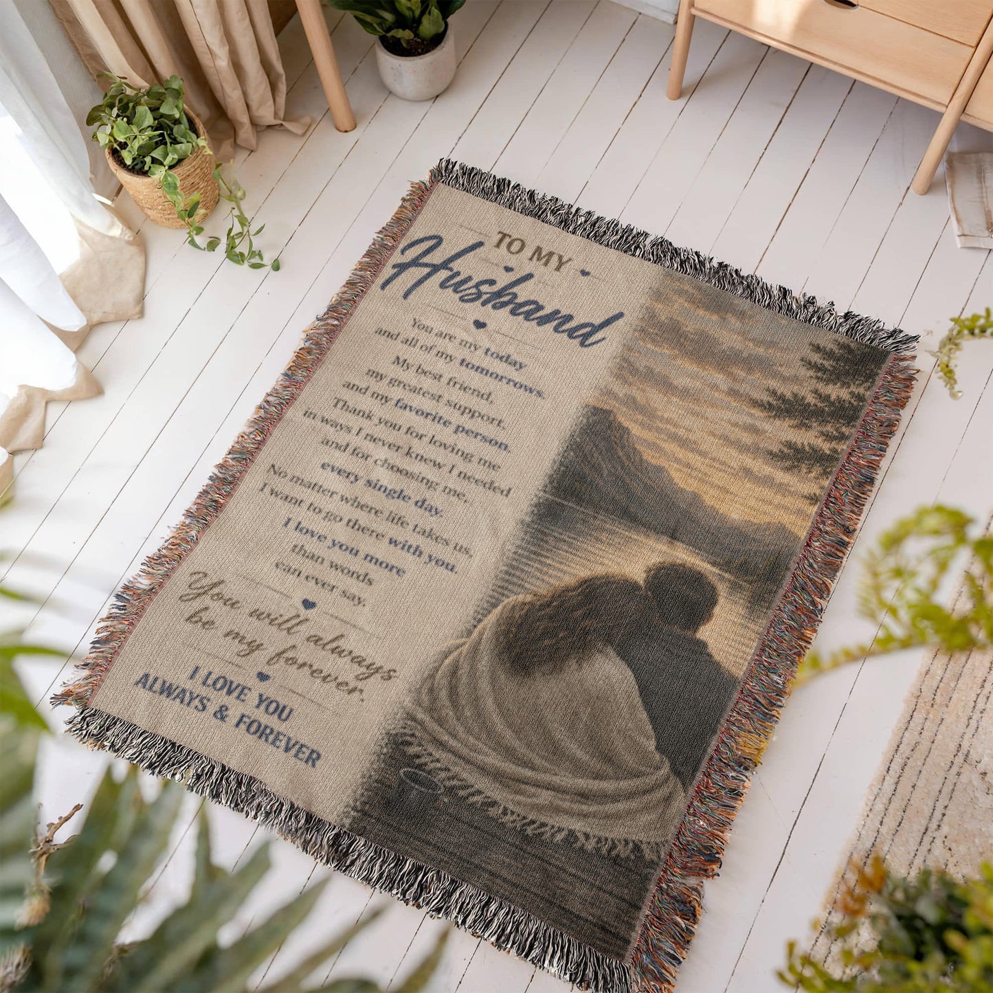To My Husband From Wife Heirloom Woven Blanket from Wife | Sentimental Anniversary Gift for Husband | My Forever & Always Woven Blanket | Valentine's Day Gift for Him