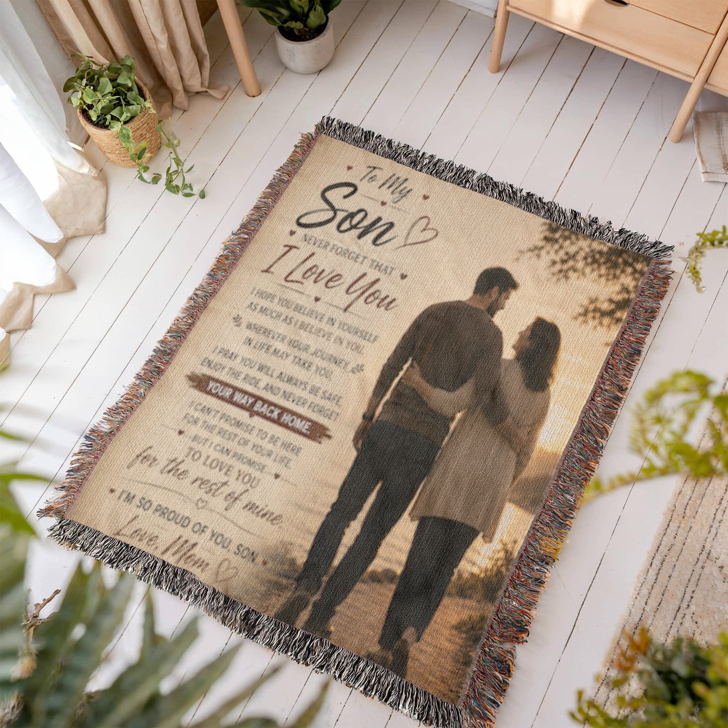 To My Son From Mom Heirloom Woven Blanket – Heartfelt Mother-Son Gift, Sentimental Keepsake
