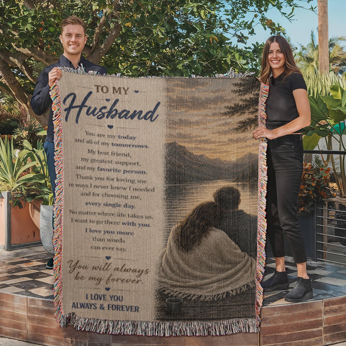 To My Husband From Wife Heirloom Woven Blanket from Wife | Sentimental Anniversary Gift for Husband | My Forever & Always Woven Blanket | Valentine's Day Gift for Him