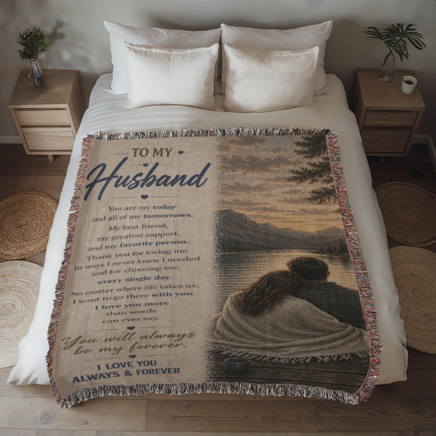 To My Husband From Wife Heirloom Woven Blanket from Wife | Sentimental Anniversary Gift for Husband | My Forever & Always Woven Blanket | Valentine's Day Gift for Him