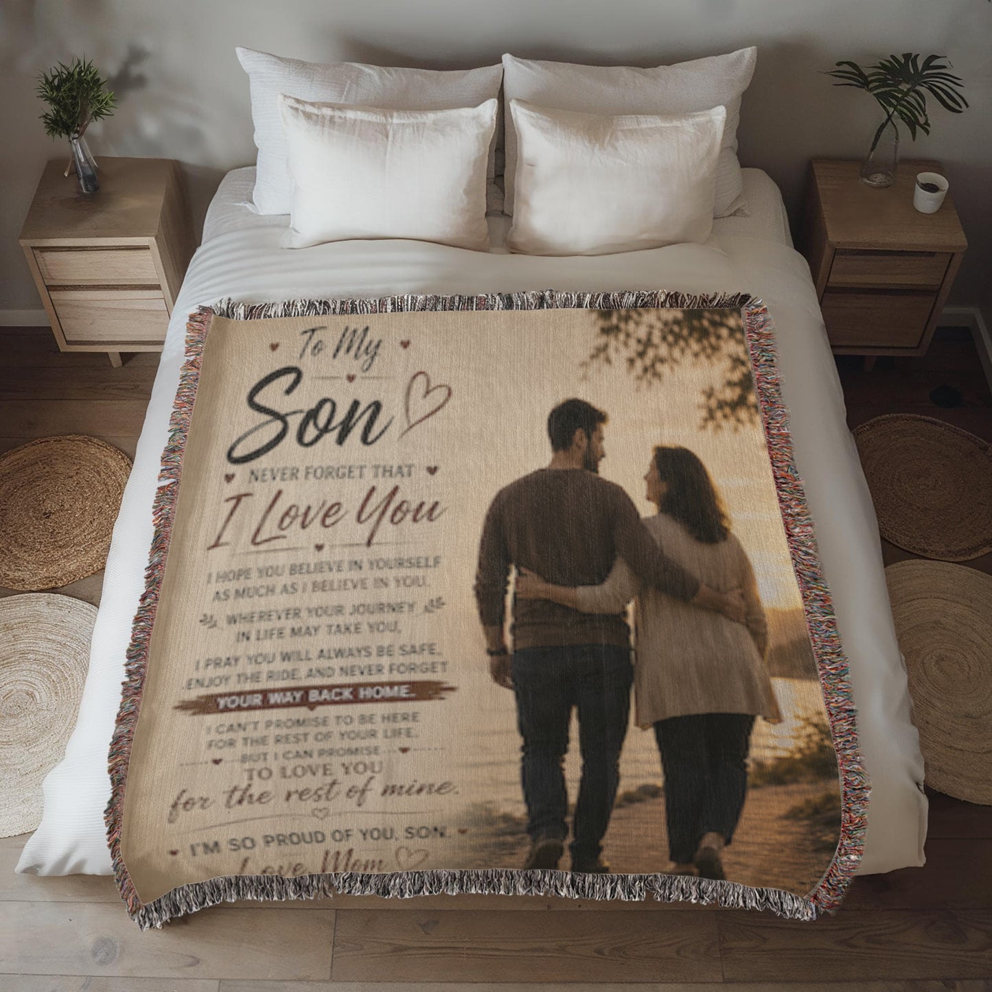 To My Son From Mom Heirloom Woven Blanket – Heartfelt Mother-Son Gift, Sentimental Keepsake
