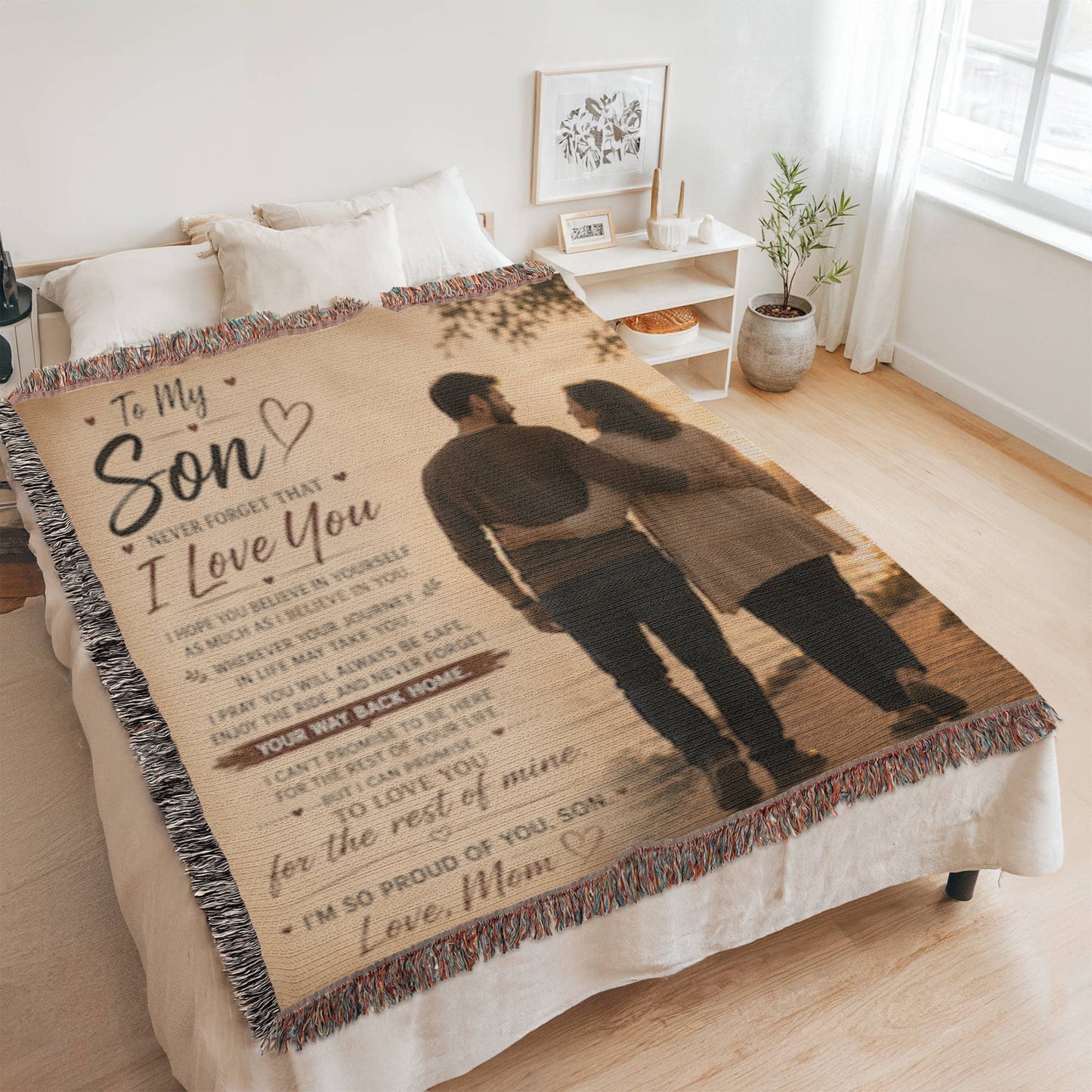 To My Son From Mom Heirloom Woven Blanket – Heartfelt Mother-Son Gift, Sentimental Keepsake