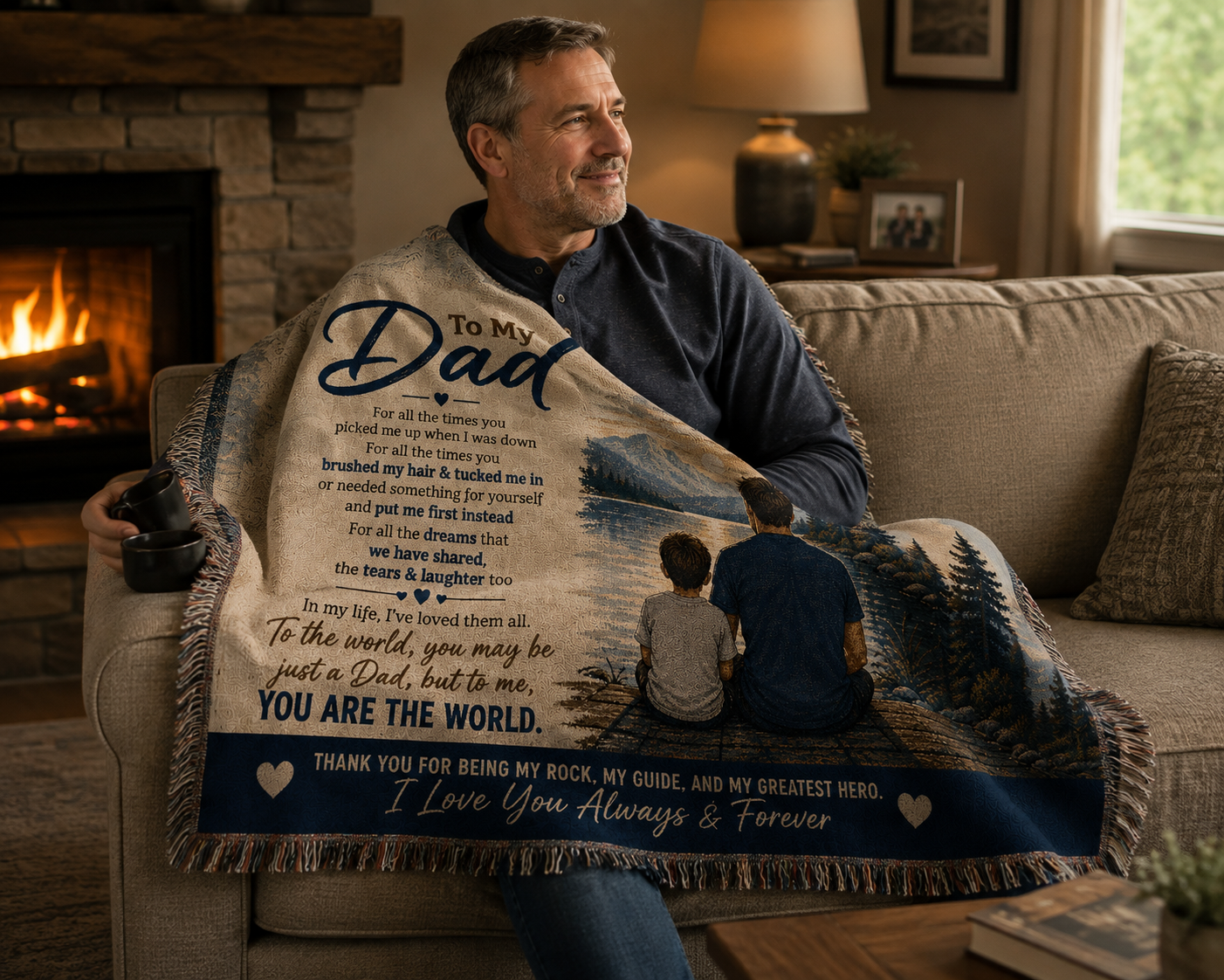 To My Dad From Son Heirloom Woven Blanket – Sentimental Father Gift, Personalized-Style Keepsake Artwork