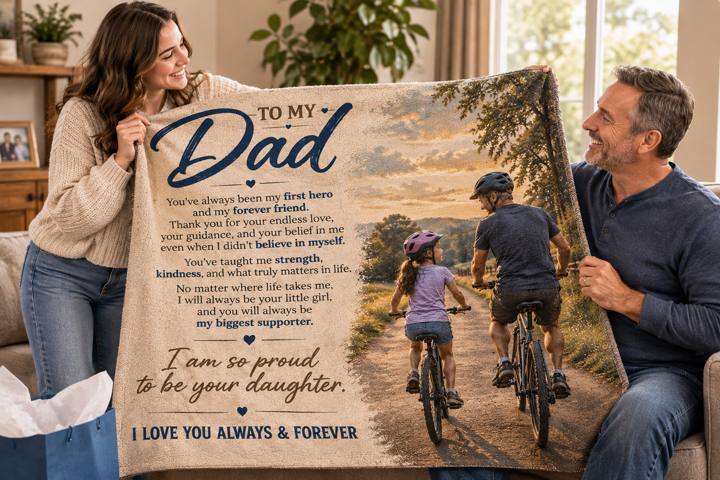 To My Dad From Daughter Heirloom Woven Blanket – A Heartfelt Gift From Daughter to Father, Sentimental Father Keepsake