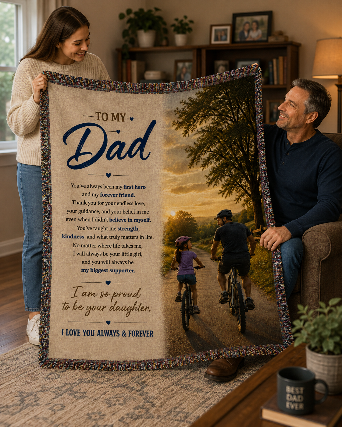 To My Dad From Daughter Heirloom Woven Blanket – A Heartfelt Gift From Daughter to Father, Sentimental Father Keepsake