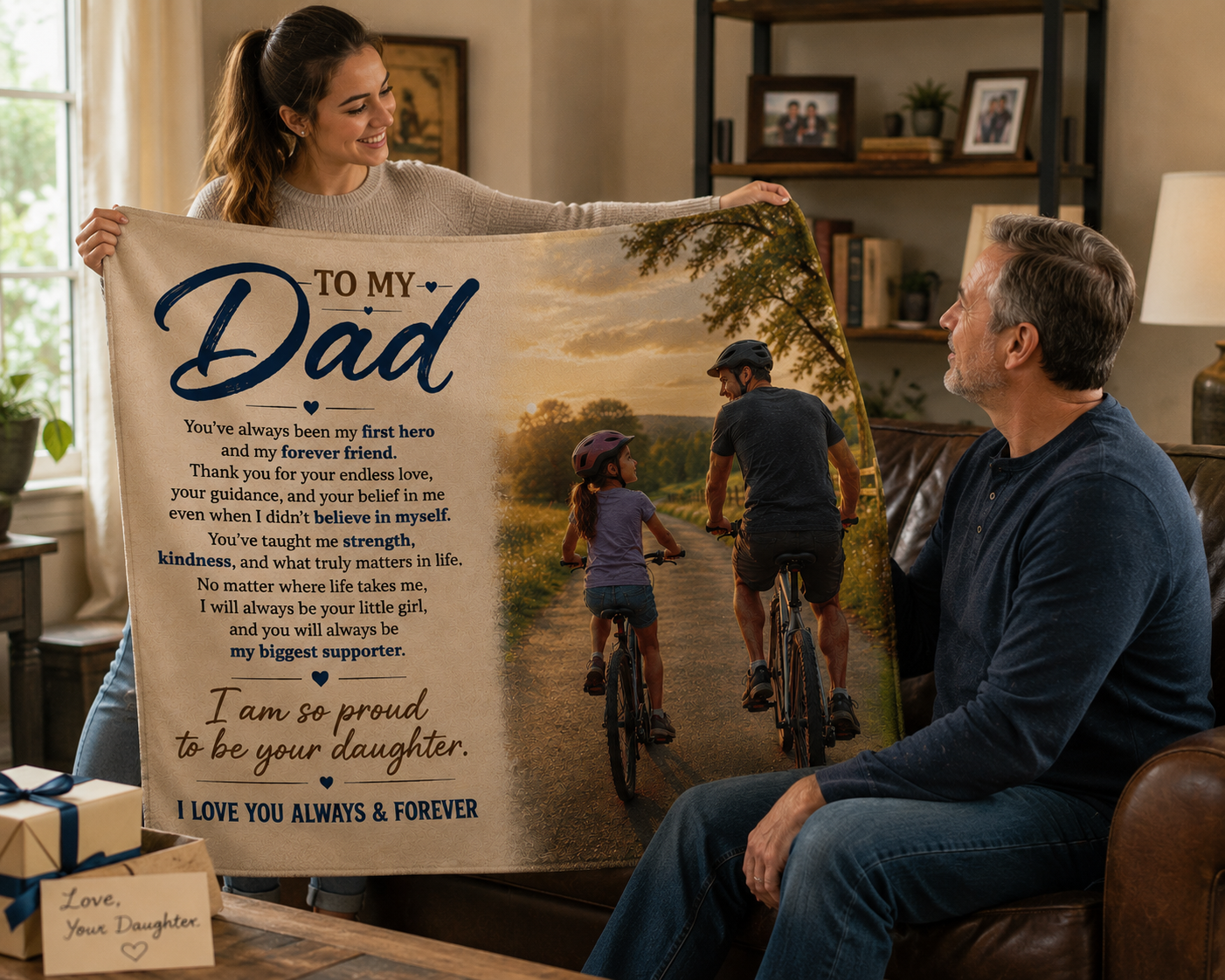 To My Dad From Daughter Heirloom Woven Blanket – A Heartfelt Gift From Daughter to Father, Sentimental Father Keepsake