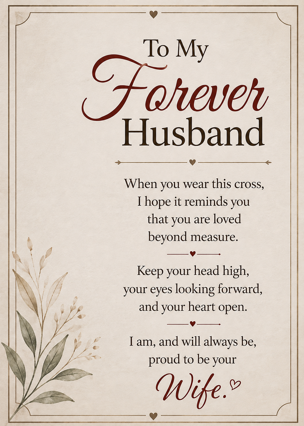 To My Forever Husband, Made for Greatness Stainless Steel Cross Necklace