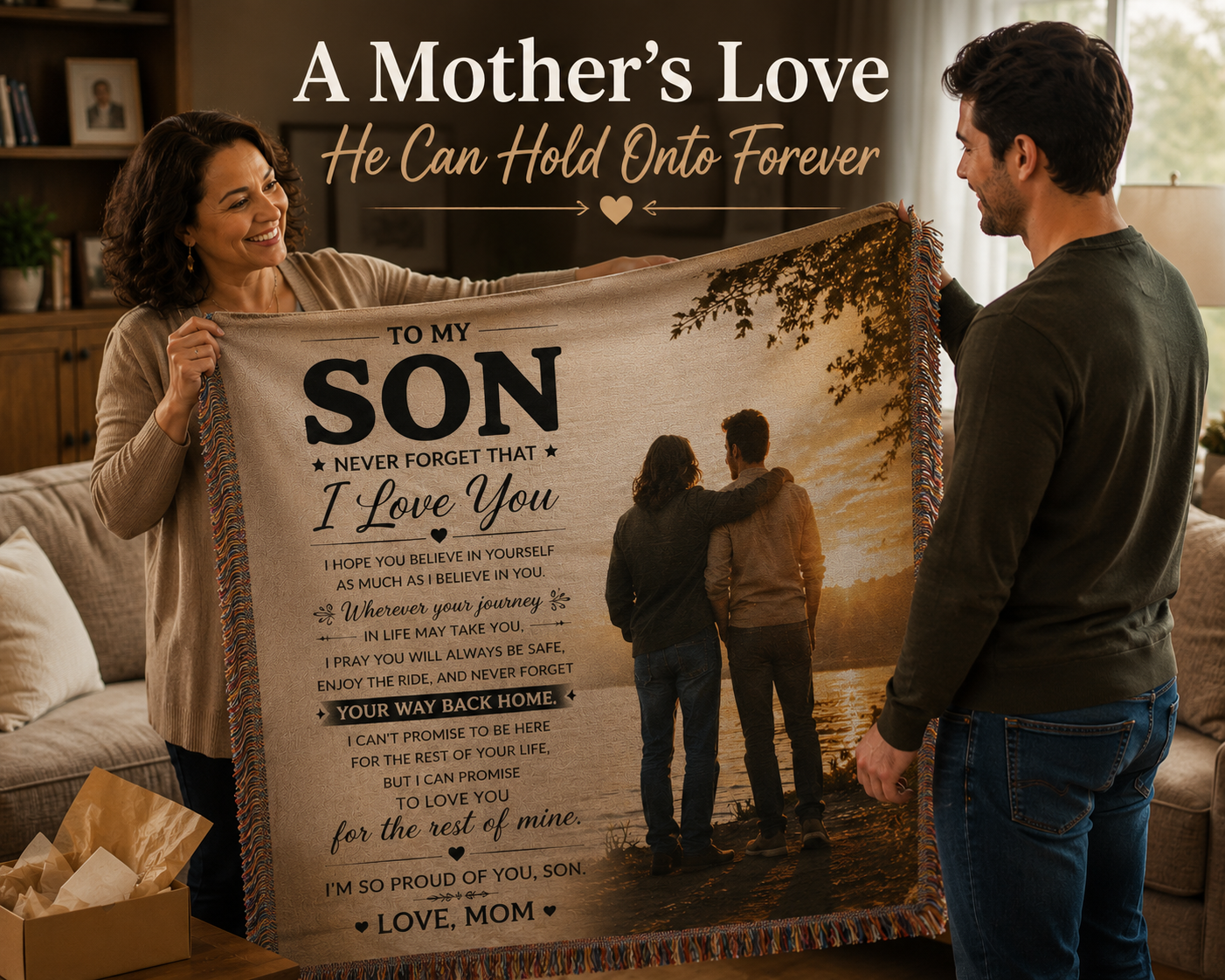 To My Son From Mom Heirloom Woven Blanket – Heartfelt Mother-Son Gift, Sentimental Keepsake