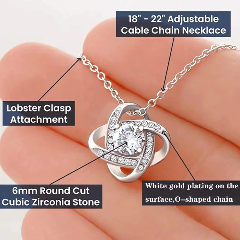 Love Knot Necklace and Earrings Set - 14k White Gold over Stainless Steel