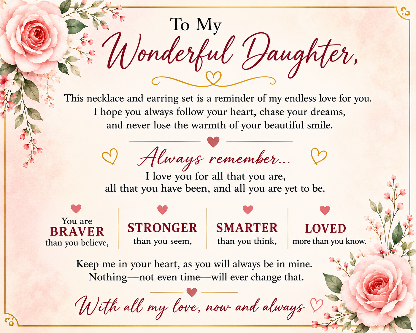 To My Wonderful Daughter – Love Knot Necklace & Earrings Gift Set – 14K White Gold Finish