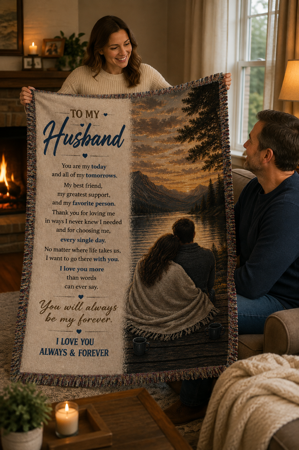 To My Husband Blanket from Wife | Sentimental Anniversary Gift for Husband | My Forever & Always Woven Blanket | Valentine's Day Gift for Him